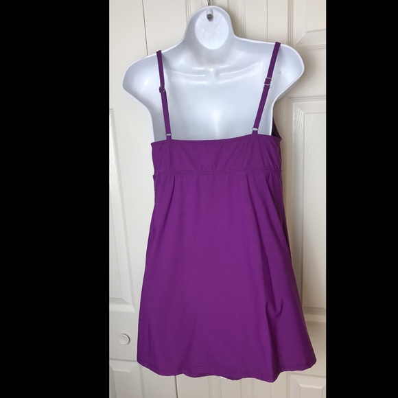 New TALBOTS Swim Dress Purple Plum Wine 1 Piece Modest Bow Tie Front Briefs - Picture 4 of 9